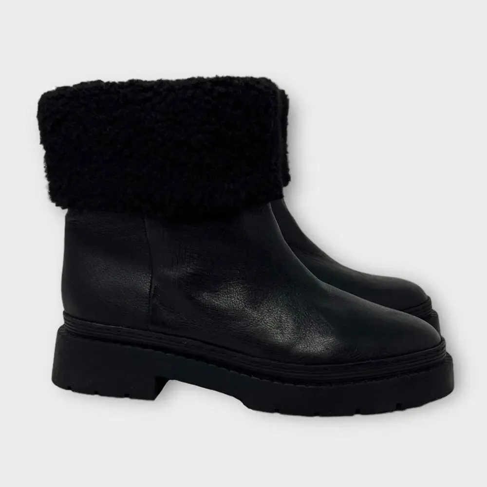 Marc Fisher Vina Black Leather Faux Fur Bootie Size 10